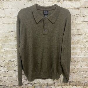 Jos A Bank Greenish Brown Italian Merino Wool Collared Sweater